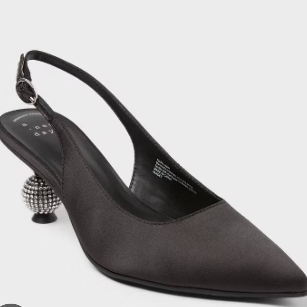 a new day Black Slingback Heels with Embellished Heel
